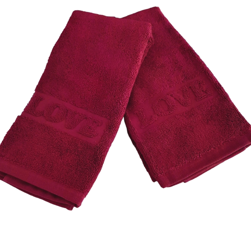 ***Pottery Barn Cardinal Red Love Guest Towels - Set of 2 Towels Valentines - Picture 5 of 5